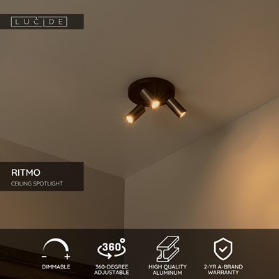 Lucide RITMO - Ceiling spotlight - Ø 18 cm - 3xGU10 (MR11) - Coffee